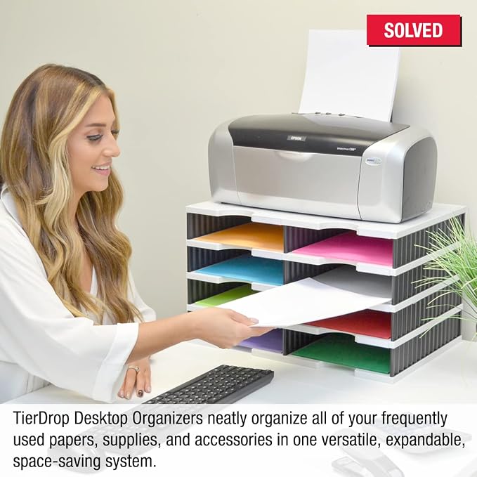 Ultimate Office TierDrop Desktop Organizer Sorter, 8 Compartment, 2-Wide | Mailroom and classroom sorter; optional add-on tiers expand capacity anytime; no-tool assembly; gray w/ black - Image 3
