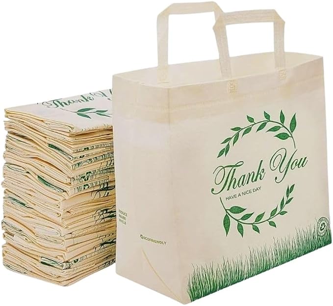 Simply Cool 400 Pack Reusable Thank You Grocery Bags, Medium Tote Bags Bulk | 12.6"x6.3"x11.8" Heavy Duty Non-woven Printed Shopping Bags with Handles, Foldable Washable for Groceries and Commercial use by SimplyCool