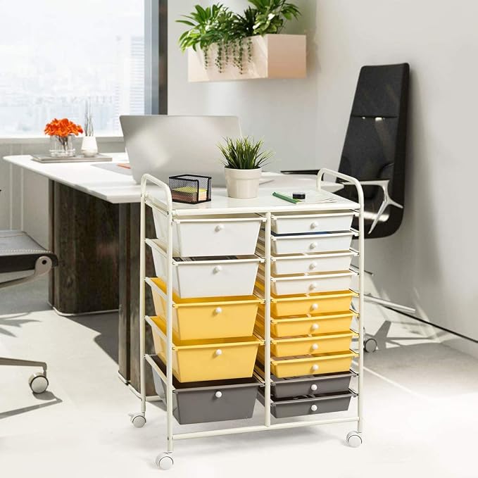 15 Drawer Rolling Storage Cart, Rolling Cart with Drawers for Classroom, Art Supply Craft Organizer on Wheel with Metal Frame & Handles for Home Office School - Image 8