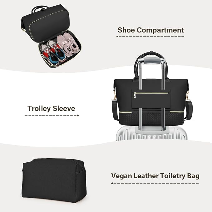 Leather Weekender Bags for Women, Travel Duffel Bag PU Overnight Bag Carry On Tote Bag with Shoe Compartment Wet Pocket - Image 4