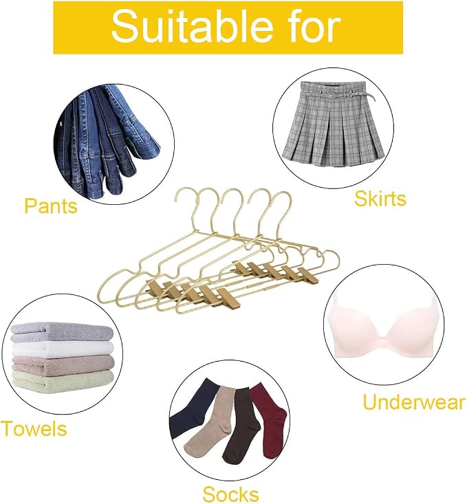 Premium 16.5” Matte Gold Metal Clothes Clips Hangers, Heavy Duty Skirt Slack Hangers, Metal Rack for Trousers Non Slip Clips, Clothes Hanger Display and Storage, 30 Pack - Image 4