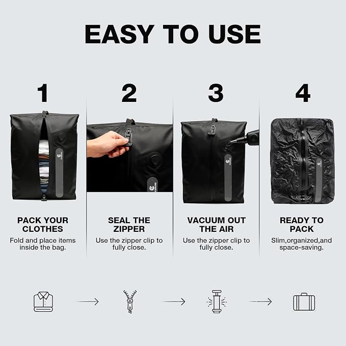 Travel Vacuum Storage Bags with Portable Pump, 2 Pcs IP68 Reusable Extra Large Compression Storage Bags, Space Saver for Clothes, Blanket, Comforter, Fits 20-26 Inch Suitcase, Holds Up to 35+ Items - Image 4