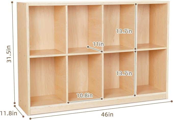OOOK 8-Compartment Wooden Storage Cabinet, Kids Toy Storage Organizer Large | FSC Safety, Montessori Bookshelf for Classroom, Playroom, Kindergarten, Living Room, Office, 46"W×11.7"D×31.5"H - Image 9