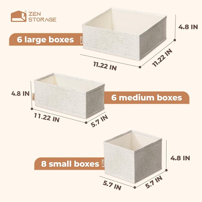 ZenStortage Cotton Linen Baby Drawer Organizers for Nursery, 20Pack Beige | Natural Cotton Linen Fabric, 3 Sizes for Flexible Combinations, Skin-Friendly Material, Foldable Zipper Design - Image 7