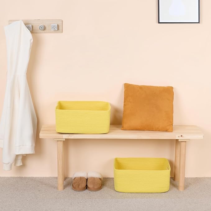 MiniArk Large Storage Baskets for Shelves, 17 x 13 x 7.5” Closet Organizers Bins for Clothes Blanket Towels, Baby Nursery, Toy Baskets Box, Woven Rope Baskets, 3 Packs Yellow - Image 6