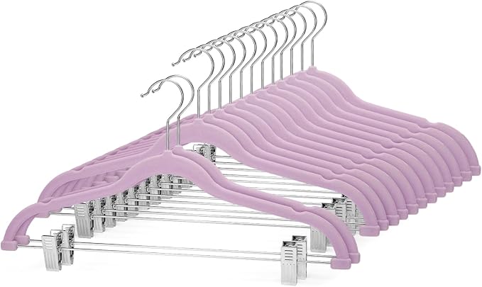 Cozymood Velvet Skirt Hangers 24 Pack, Pants Hangers with Clips - Purple | Ultra Thin Non Slip Pants Hanger, Space Saving Clothes Hanger With Clips for Pants, Skirts, Jeans, Shorts by CozyMood