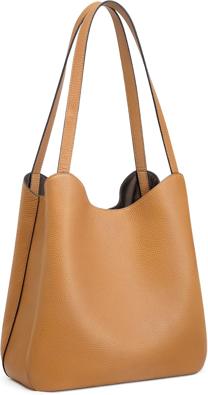 S-ZONE Soft Genuine Leather Tote Bag for Women, Shoulder Handbag Purses | Top Grain Pebbled Cowhide Leather, Fits 9.7" Pad, Multi Compartments, Bottom Metal Rivets, for Work Travel Daily - Image 8