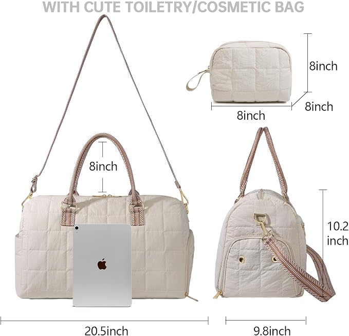 Duffle Bag for Travel, Weekender Bag with Shoe Compartment, Carry On Overnight Bag for Women with Toiletry Bag, Gym Bag with Wet Pocket, Hospital Bags for Labor and Delivery Beige - Image 2
