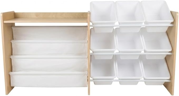 Humble Crew Kids Toy Storage Organizer, Front Facing Bookshelf, 9 Bins Wood | Removable bins, solid hardwood, 49 in wide with top shelf, toddler friendly, easy cleanup, for playrooms and nurseries by HumbleCrew