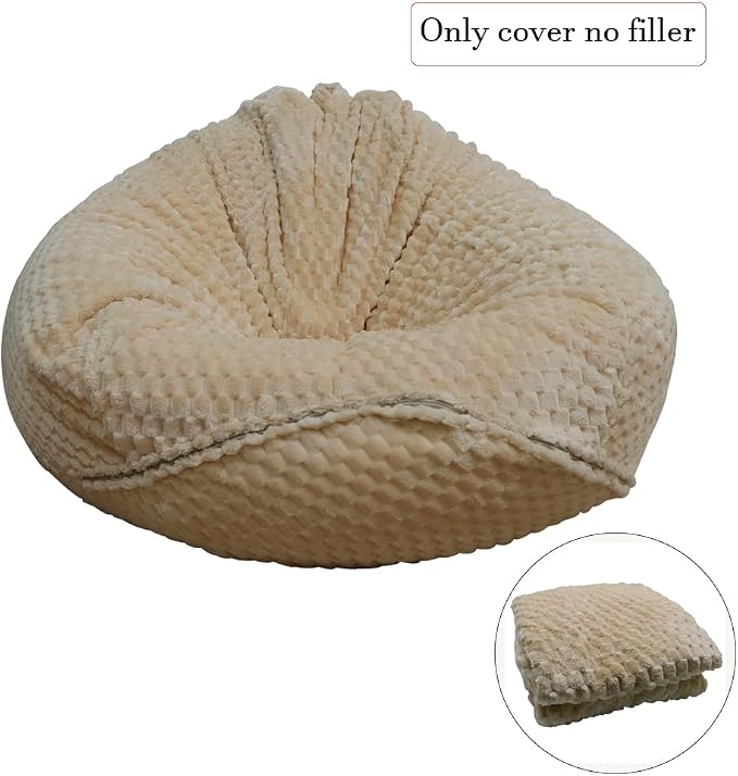 Soft Bean Bag Chair Cover No Filler Sofa Cover Storage Washable Bean Bag Cover Organizing Children Plush Toys for Living Room Bedroom (Beige, 5 feet-47.3"*47.3"*31.5") - Image 3
