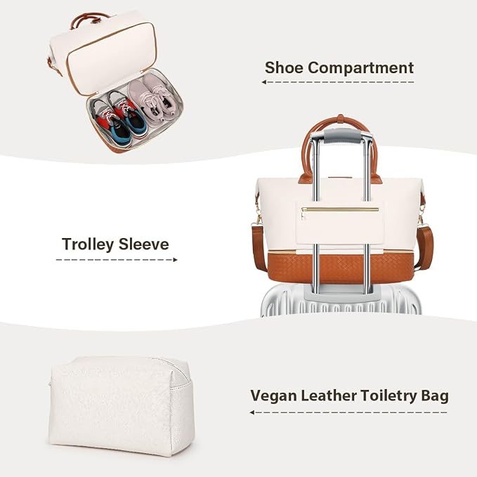 Leather Weekender Bags for Women, Travel Duffel Bag PU Overnight Bag Carry On Tote Bag with Shoe Compartment Wet Pocket - Image 3
