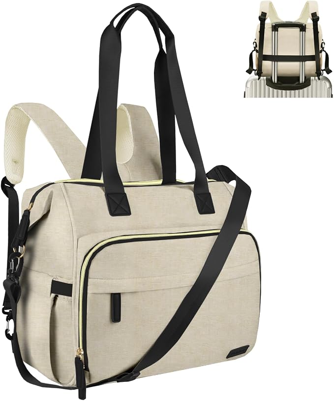 Diaper Bag Backpack Mommy Bag Large Capacity Diaper Backpack Travel Essential Baby Diaper Bag for Mom and Dad, Black (Beige) by Pripher