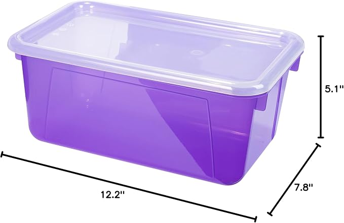 Storex Small Cubby Bins – Plastic Storage Containers for Classroom with Non-Snap Lid, 12.2 x 7.8 x 5.1 inches, Tint Violet, 5-Pack (62484A05C) - Image 12