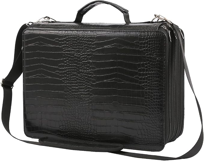 Marker Pen Organizer Case 224 Slots w/Handle & Shoulder Strap | 4-Layer Zipped Pencil Pouch PU Leather w/Open Front pocket for Gel Pen Markers to Artists, Painters by Lbxgap