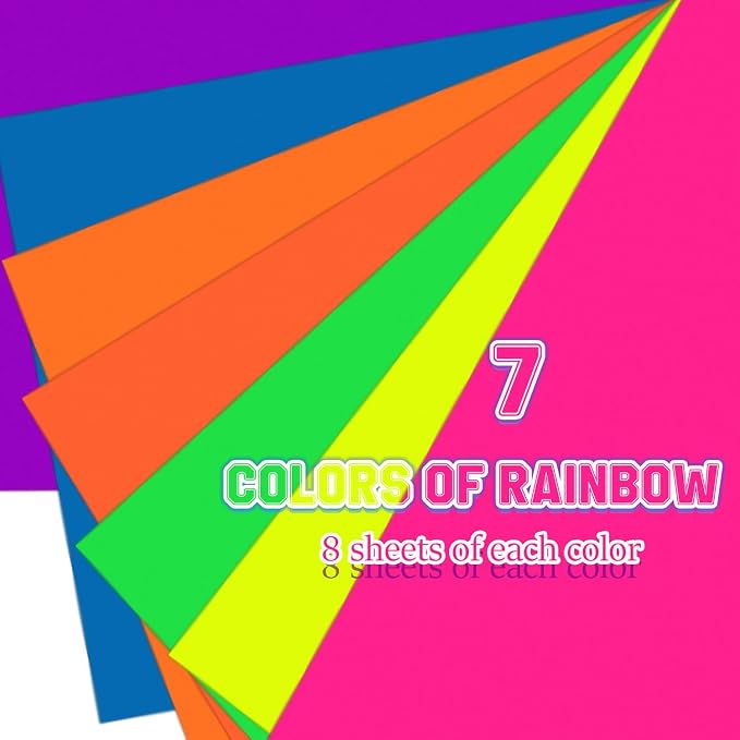 Construction Paper 8.5x11 in,70 Sheets,Set of 7 Colors Neon Fluorescent 178GSM/65LB Heavyweight Construction Paper for Crafts,Arts,School Classroom Art Supplies Assorted Colors Bulk Paper - Image 3