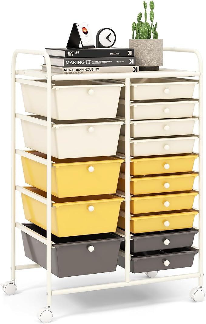 15 Drawer Rolling Storage Cart, Rolling Cart with Drawers for Classroom, Art Supply Craft Organizer on Wheel with Metal Frame & Handles for Home Office School by LDAILY