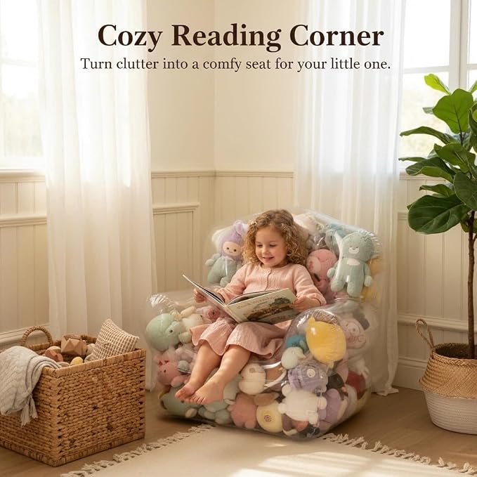 Clear Stuffed Animal Storage Chair (No Filler)- Extra Large Bean Bag Chair Cover for Kids, PVC Stuffed Animal Storage Sofa,Organizing Plush Toys or Textile,Easy Clean,Save Kids Room Space - Image 2