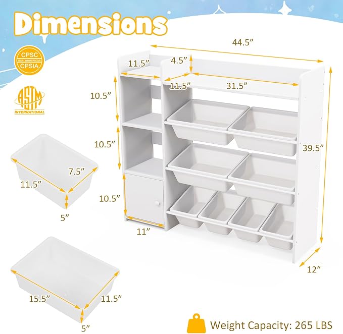 Costzon Kids Toy Storage Organizer, 4-Tier Bookshelf Storage Cabinet w/8 Removable Bins, Preschool Children's Montessori Bookshelf w/Large Cabinet for Playroom, Daycare, Kids Room, Classroom - Image 3