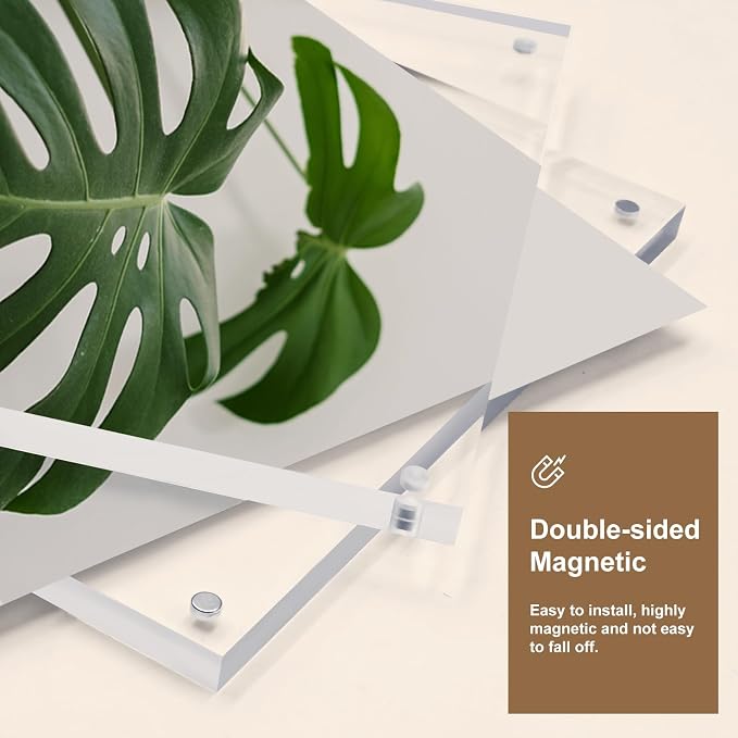 Egofine 4x4 Acrylic Frames 5 Pack, 20mm Thicker Frameless Clear Picture Frames, Double Sided Magnetic Picture Frames, Free Standing Desktop Display - Image 2