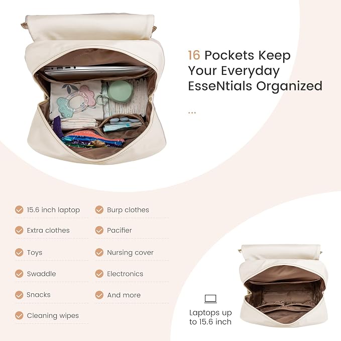 LOVEVOOK Diaper Bag Backpack, Baby Travel Bags for Boys & Girl, Toddler Waterproof Diaper Bag w/Changing Pad (Beige khaki, 17.3''-Large) - Image 5