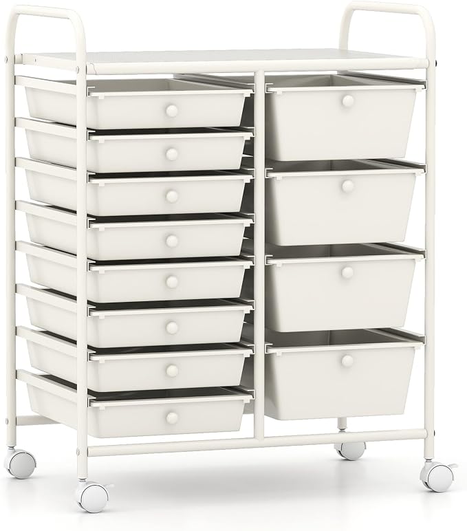 RELAX4LIFE 12-Drawer Rolling Storage Cart - Mobile Utility Drawer Carts | White Metal Frame & Drawers, Rolling Mobility Wheels; Craft Storage For Classroom School Home Office Utility Organization by RELAX4LIFE