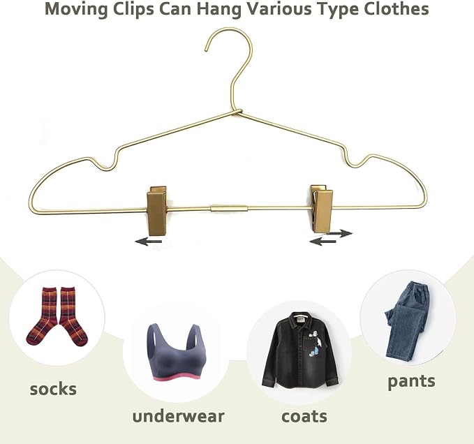 16.5" Adult Gold Metal Clips Pants Coat Clothes Hangers,30 Pack Coat Suit Closet Storage Display,Space Saving Standard Size Adult Clothing for Home Garment Clothes Shop - Image 8