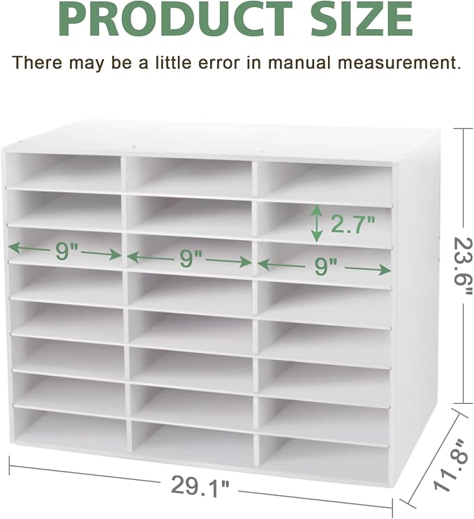 SONGWAY Desk Paper Storage Organizer - Literature Organizer, 24 Compartments Classroom Mailbox with Adjustable Shelves, Desktop File Sorter, Paper and Mail Organizer for Home Office School, White - Image 2