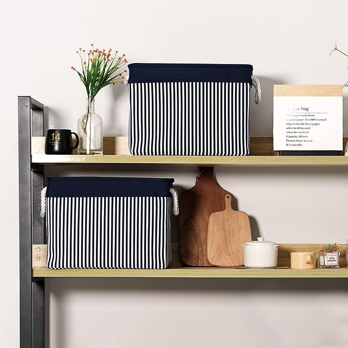 TcaFmac Organization and Storage Basket for Shelves - Large 2 Pack 16x12x12 inch Fabric Storage Cubes, Collapsible Storage Bins for Gift Closet Cloth Toy Books Kids (Navy Patchwork) - Image 5
