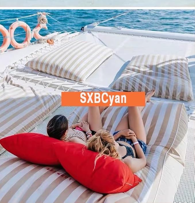 Outdoor Bean Bag Cover for Pool Side (No Filler) Waterproof Beanbag Lounge Chair Sqaure Large Beach Bean Bag Replacement Pouf Oxford Couch Sofa for Adults Swimming Pool Outside (Navy Blue-Stripe) - Image 6