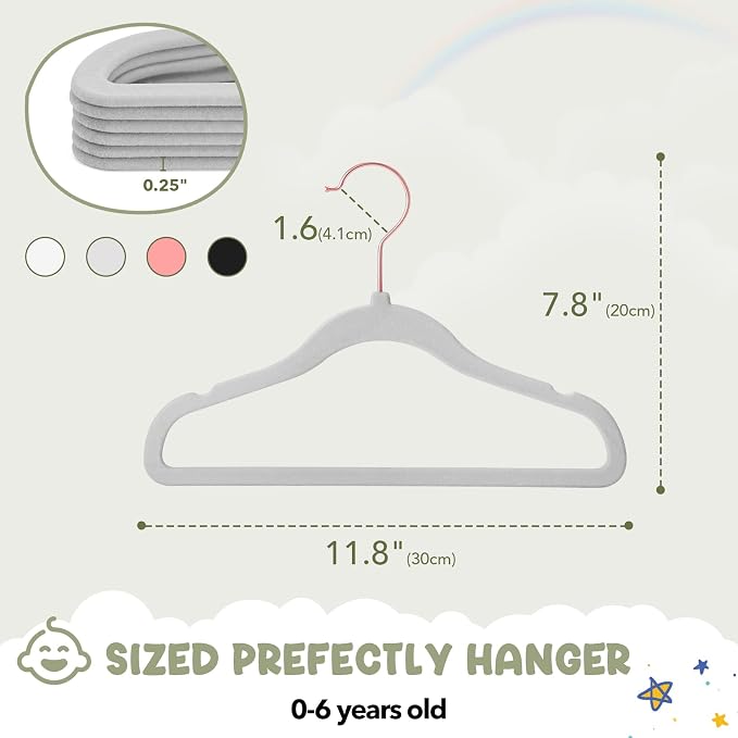 HOUSE DAY Velvet Baby Hangers for Closet, Kids Hangers Velvet 60 Pack, Non Slip Toddler Hanger 11.8 Inch, Durable Childrens Hanger for Newborn Baby Clothes- Gray | Gray Non Slip Toddler Hanger 11.8 Inch, Durable Childrens Hanger for Newborn Baby Clothe... - Image 7