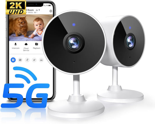 [5G & 2.4G] 2K Indoor Security Cameras for Home Security, AI Voice Change for 2-Way Talk, Motion Detection, Night Vision, 24/7 SD Recording/Cloud Storage, Baby Monitor/Dog/Pet Camera with Phone App, 2