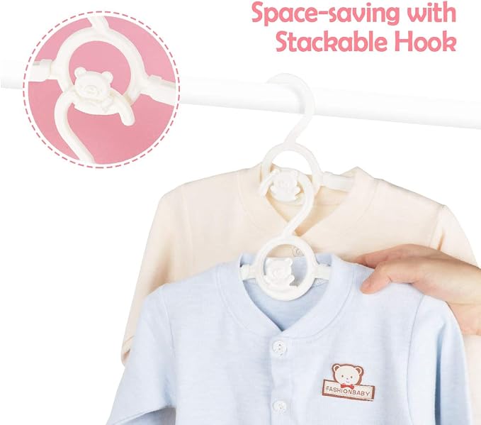 Baby Clothes Hangers 20 Pack, Plastic Kids Hangers Space Saving for Closet | White Hanger for Toddler Girl and Boy, Lightweight Anti-Slip Cascading Padded Extendable Adjustable Pant Bear Children Hangar - Image 7