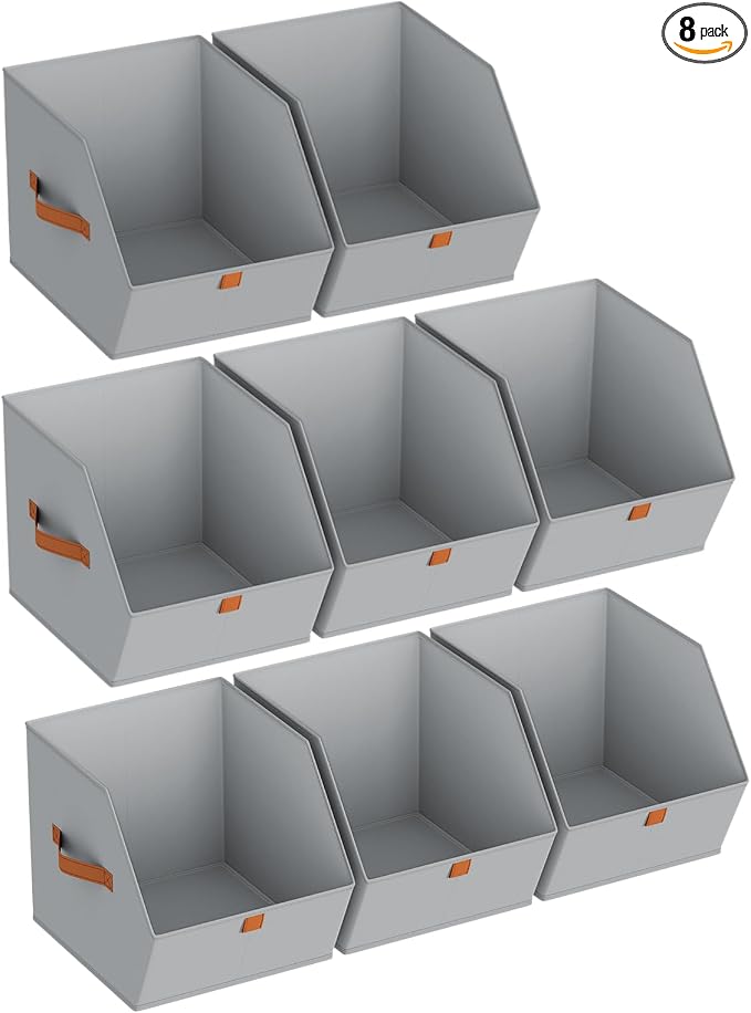 Fabric Closet Storage Cubes - 8 Pack Square Storage Bins with Dual Handles for Clothes, Towels, Toys, Cube Storage Organizers for Bedroom, Nursery, Shelves, Closet, Small Spaces, Grey by Homsorout