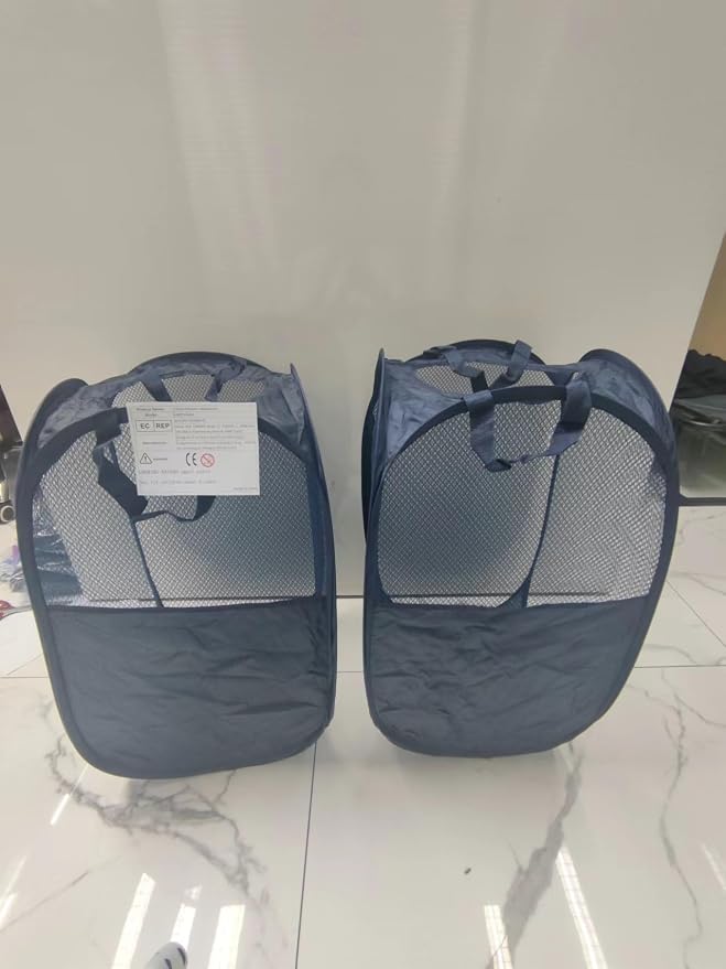 SUPNFOX 2Pack Mesh Collapsible Laundry Baskets, Pop up Laundry Hamper Bins,Folding Washing Basket with Handles for Clothes Tidy Storage-Navy - Image 7