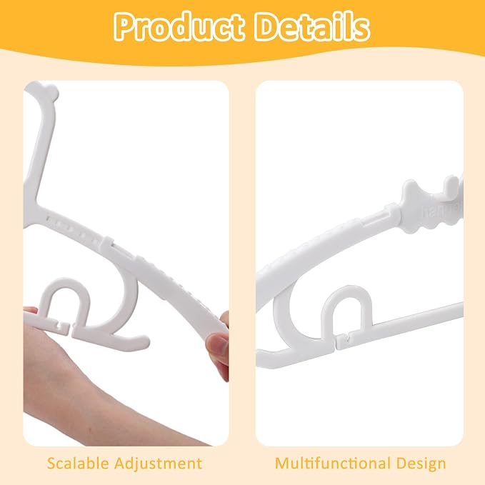 80 Pack Baby Hangers with 32 Clips 11-15 Inch Adjustable Kid Hanger White | Multifunctional Children Hanger for Girl Boy Toddler Kids Child - Image 5