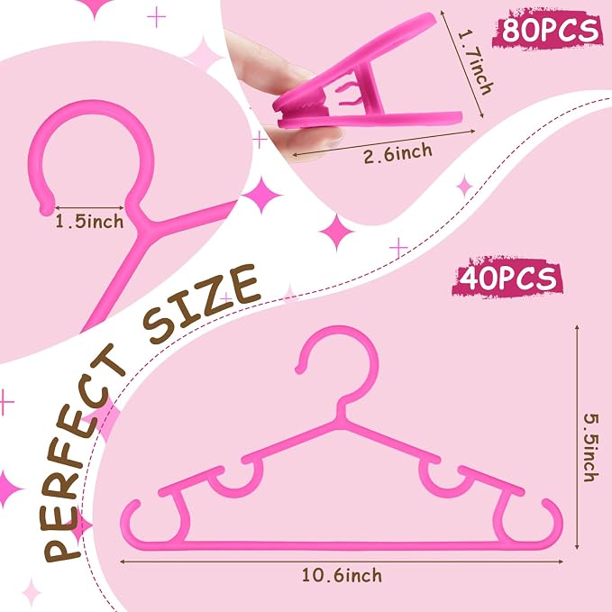 Hsei Baby Hanger with Clip for Pant,120 Packs Total,Hot Pink,10.6 Inch | 40 Kids Plastic Hanger with 80 Clips for Newborn, Nursery, Daycare, Preschool, Closet, Wardrobe Organizer for Baby Shower - Image 2