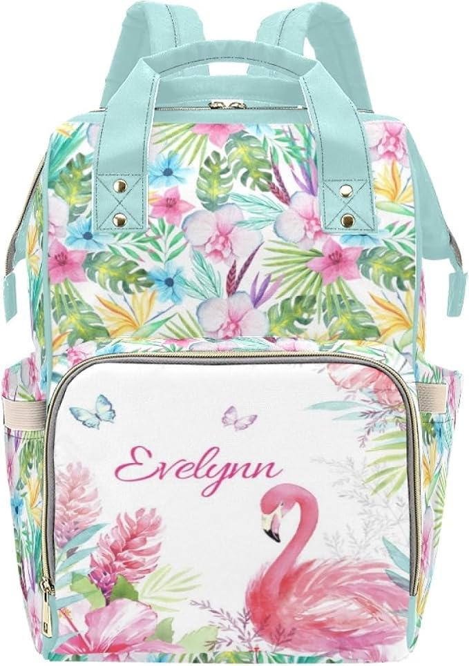 Custom Diaper Bag Personalized Flamingo Casual Nursing Mommy Daypack with Insulated Pocket Customized Cute Diaper Bag Backpack with Name or Holiday Travel by Noverbibi