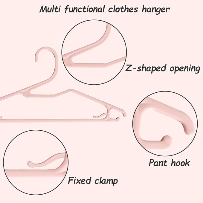 Plastic Blouse Hangers for Women, Short Neck Hangers for Closet, Z-Shape Shirt Hanger 16.5", Cute Clothes Hanger for Adults Suit, Hoody, Coat, Jacket, Dress, Percha Pink 20pcs - Image 5