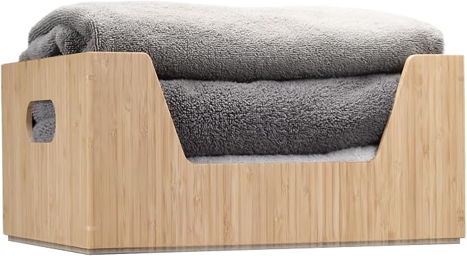 MobileVision Bamboo Storage Box with Open Front Stackable Bin Organizer to use in closets, bedrooms, kitchens, home & office, 14 x 11 x 6.5 inches - Image 4