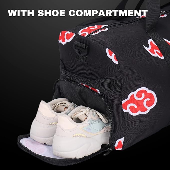 Anime Gym Bag for Women Men - Foldable Large Workout Travel Soccer Basketball Sports Tactical Camping Weekender Overnight Expandable Foldie Carry On Duffle Bag with Shoe Compartment, 55L (Akat) - Image 2
