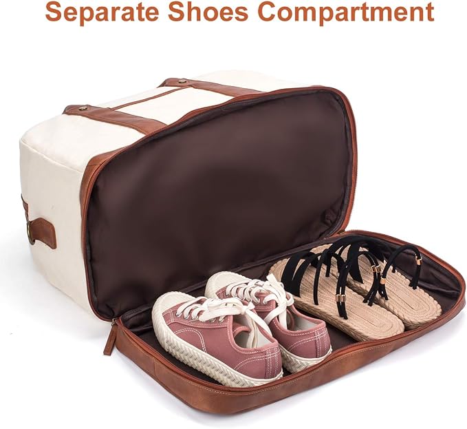 Weekender Bag for Women Canvas Overnight Bag Large Travel Tote Bag Carry on Shoulder Duffle Bag With Shoe Compartment,Perfect for Travel/Daily Use/Birthday Gift … - Image 6