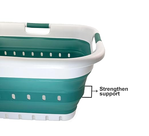 SAMMART 41L (10.8 Gallons) Collapsible 3 Handled Plastic Laundry Basket - Foldable Pop Up Storage Container/Organizer - Space Saving Hamper/Basket (2, White/Celadon Green) - Image 4