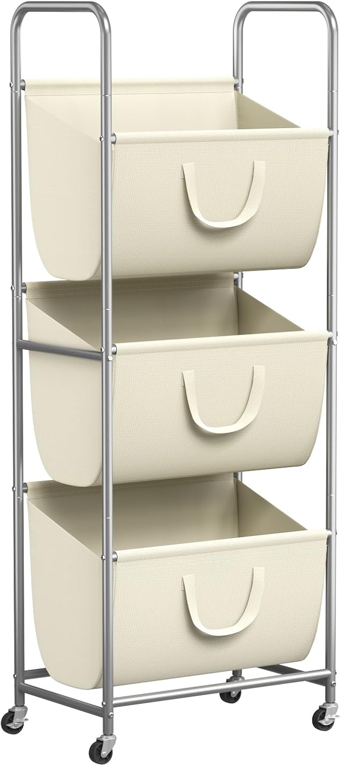ELYKEN 3-Tier Vertical Rolling Laundry Hamper with Wheels & Removable Bags | 120L Capacity, Space-Saving Design, Locking Casters, 3 Section Laundry Sorter for Apartments, Small Spaces, Closet, Dorm by ELYKEN