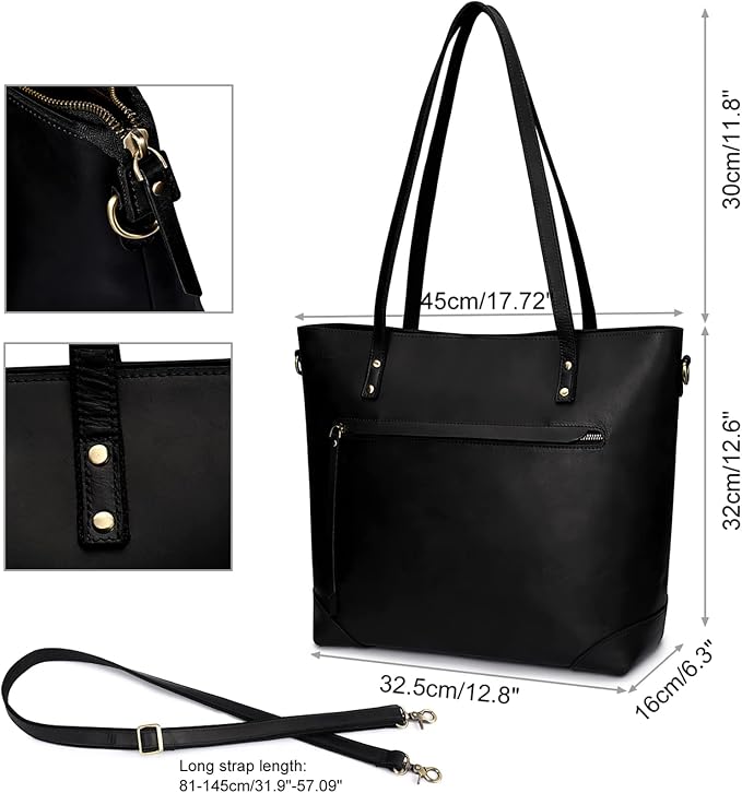 S-ZONE Vintage Genuine Leather Shoulder Bag Work Totes for Women Large | Top Grain Leather, Purse Handbag, Fits Laptop Documents, Luggage Sleeve, Multi Pockets, Work Travel Everyday - Image 5