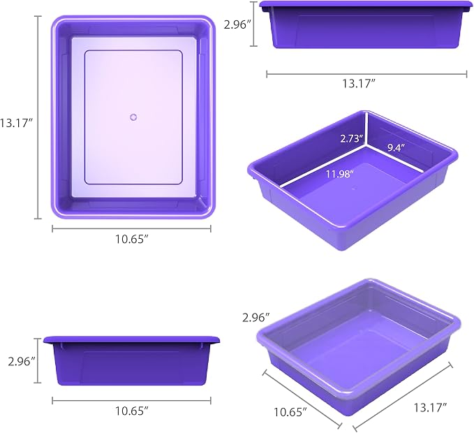 Storex Letter Size Flat Storage Tray – Organizer Bin for Classroom, Office and Home, Violet, 5-Pack (62521A05C), 10 x 13 x 3 Inches - Image 6