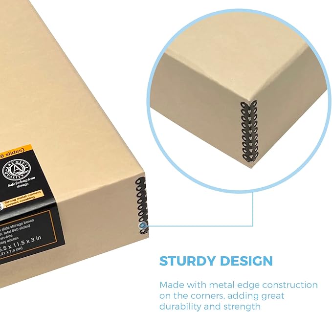 Lineco, Archival Slide Storage Box 15.5"x11.5"x3", with 6 Inner Cases, Tan | Acid-Free Metal Edge Organizer, Drop Front Design, Holds Up to 840 Slides, Films, Negatives, Photos and Cards - Image 5