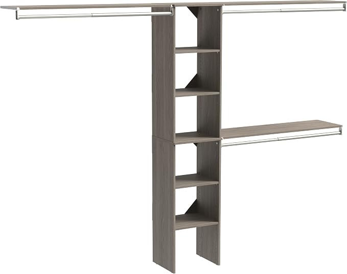 ClosetMaid SuiteSymphony Wood Closet Organizer Kit with Tower, 3 Hang Rods, Top Shelves, Adjustable, Fits Spaces 5-9 ft. Wide, Graphite Grey by Unknown