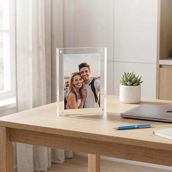Meetu Acrylic Picture Frame 5x7,Clear Freestanding Double Sided 20mm Thickness Frameless Magnetic Photo Frames Desktop Display with Gift Box Package(1 Pack) - Image 8