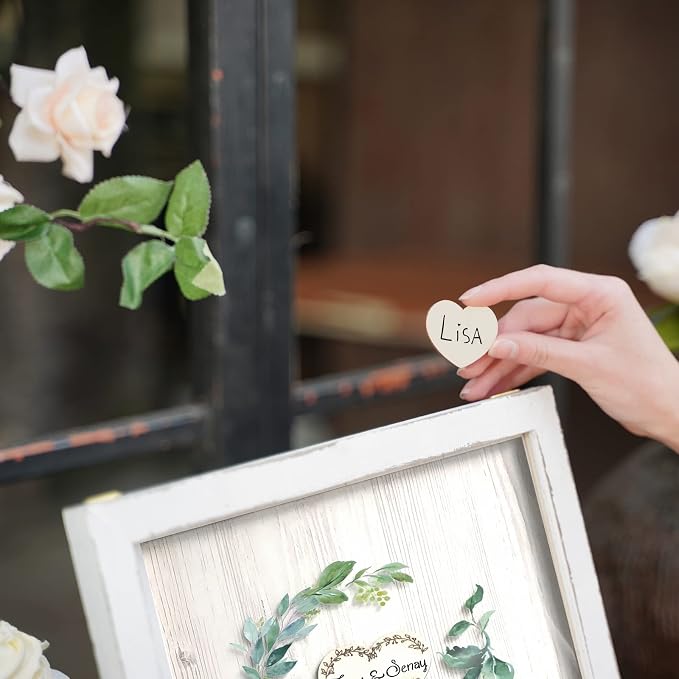 Y&K Homish Wedding Guest Book Alternative, Rustic Wedding Decorations for Reception, Favors for Guests 80 Hearts Green Wreath (Antique White) - Image 4