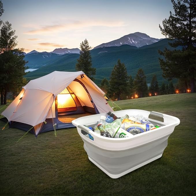 SAMMART 41L (10.8 gallon) Collapsible Plastic Laundry Basket-Foldable Pop Up Storage Container/Organizer-Portable Washing Tub-Space Saving Hamper, Water capacity: 32L (8.4 gallon) (Rectangular, Grey) - Image 4